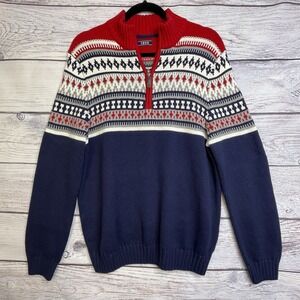 IZOD Men's 1/4 Zip Pullover Knit Sweater Medium Multi Colorblock Fair Isle